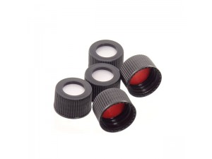 ND8 Closures, Black Open Top Screw Cap with 8mm Red PTFE/White Silicone Septa 1.5mm Thick
