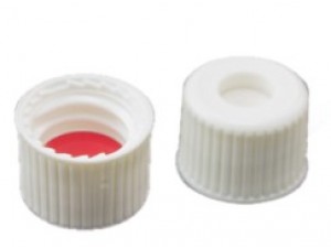 ND8 Closures, White Open Top PP Cap with 8mm White PTFE/Red SiliconeSepta 1.5mm Thick