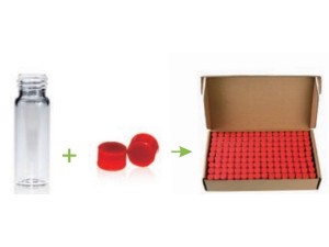 Sample Vial Kit Package, 4mL Clear Glass Sample Vial with Red Closed Top PP Screw Cap and Red PTFE/White Silicone